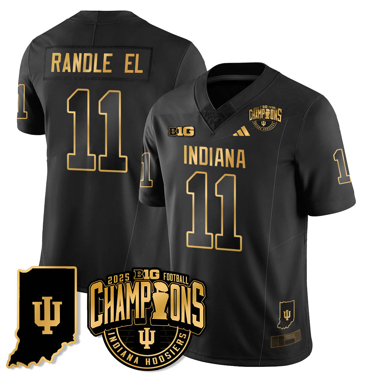 Indiana H Vapor Limited Football Gold Jersey - Big 10 Champions - All Stitched-DTD