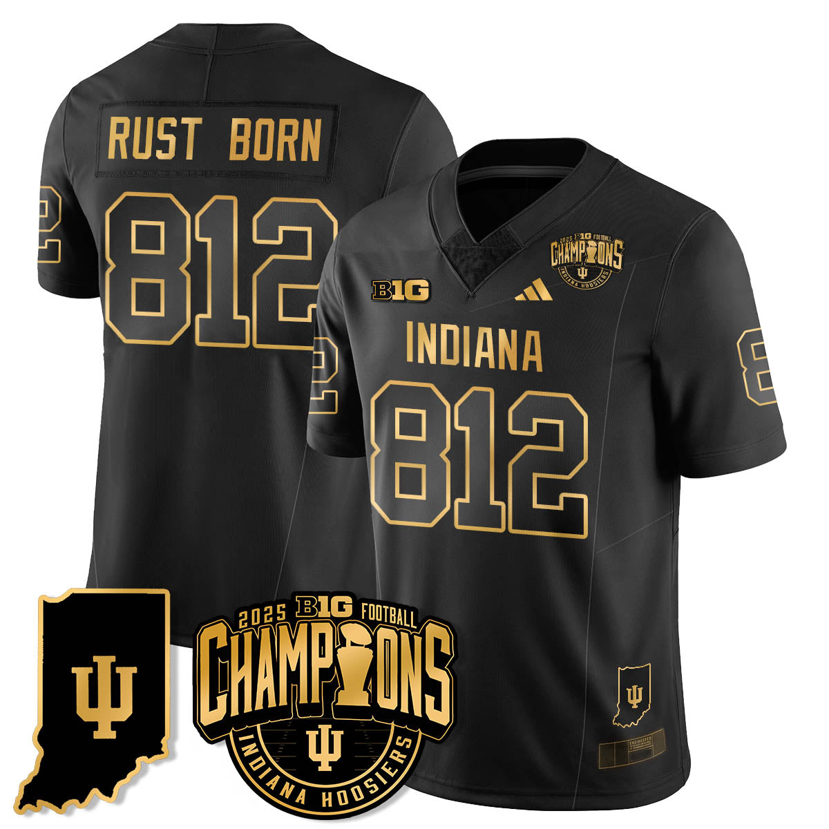 Indiana H Vapor Limited Football Gold Jersey - Big 10 Champions - All Stitched-DTD