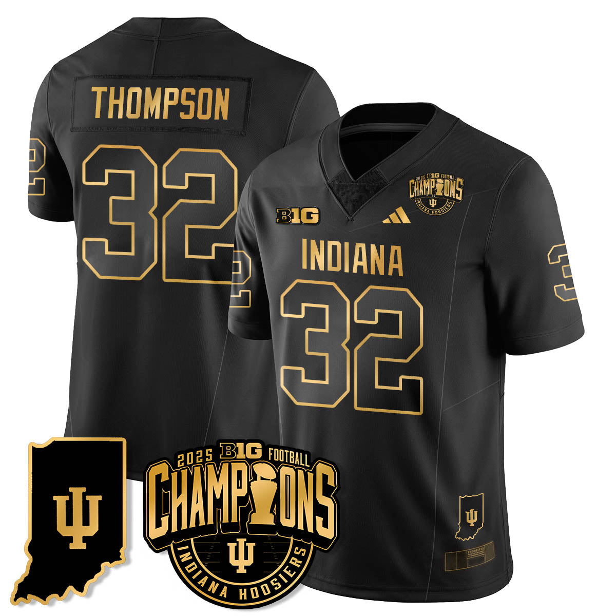 Indiana H Vapor Limited Football Gold Jersey - Big 10 Champions - All Stitched-DTD