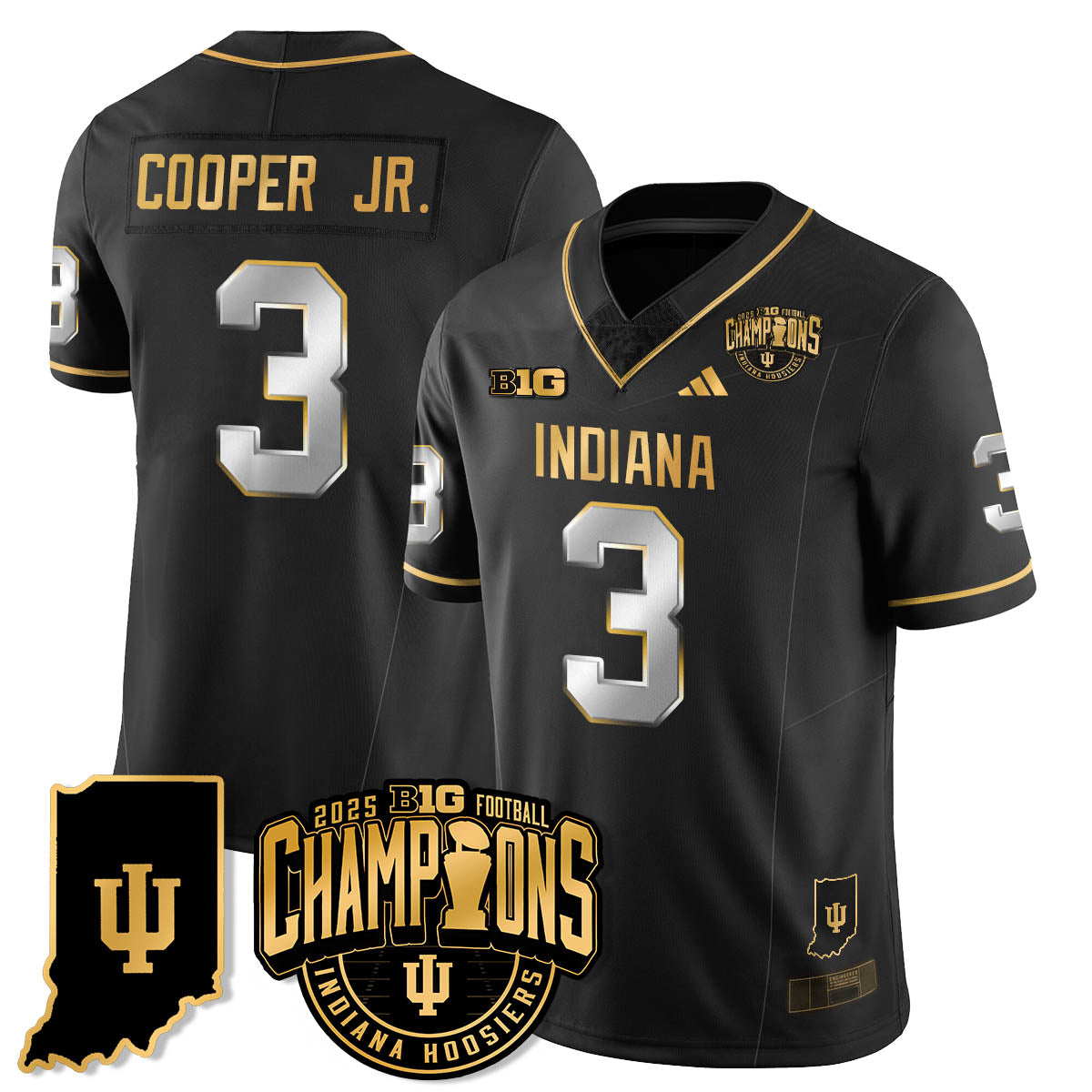 Indiana H Vapor Limited Football Gold Jersey - Big 10 Champions - All Stitched-DTD