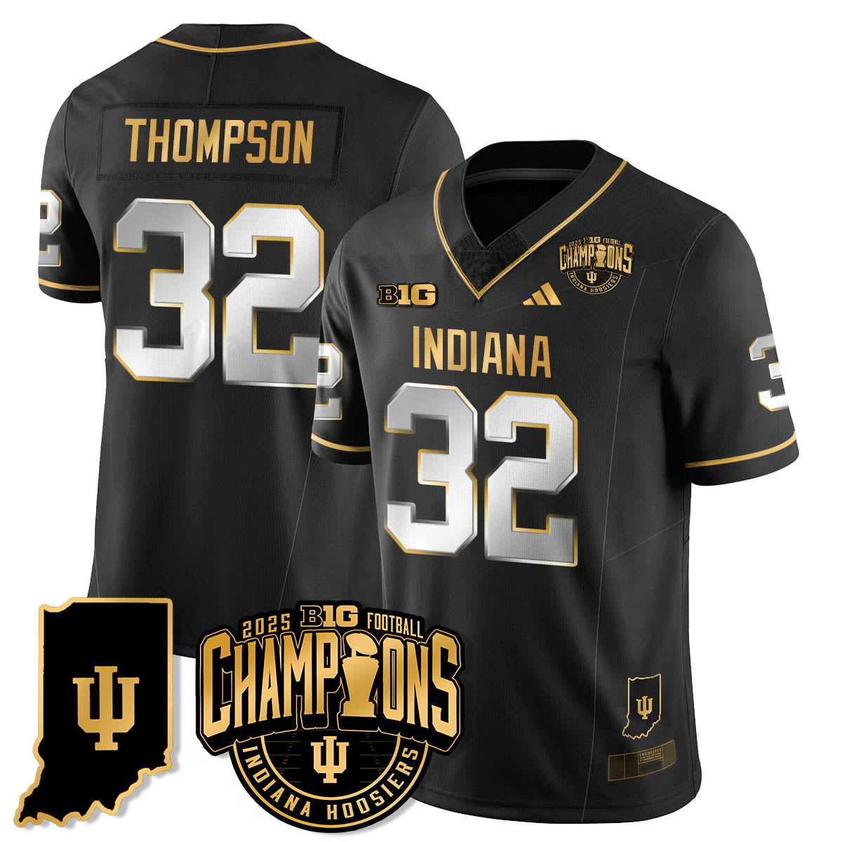 Indiana H Vapor Limited Football Gold Jersey - Big 10 Champions - All Stitched-DTD