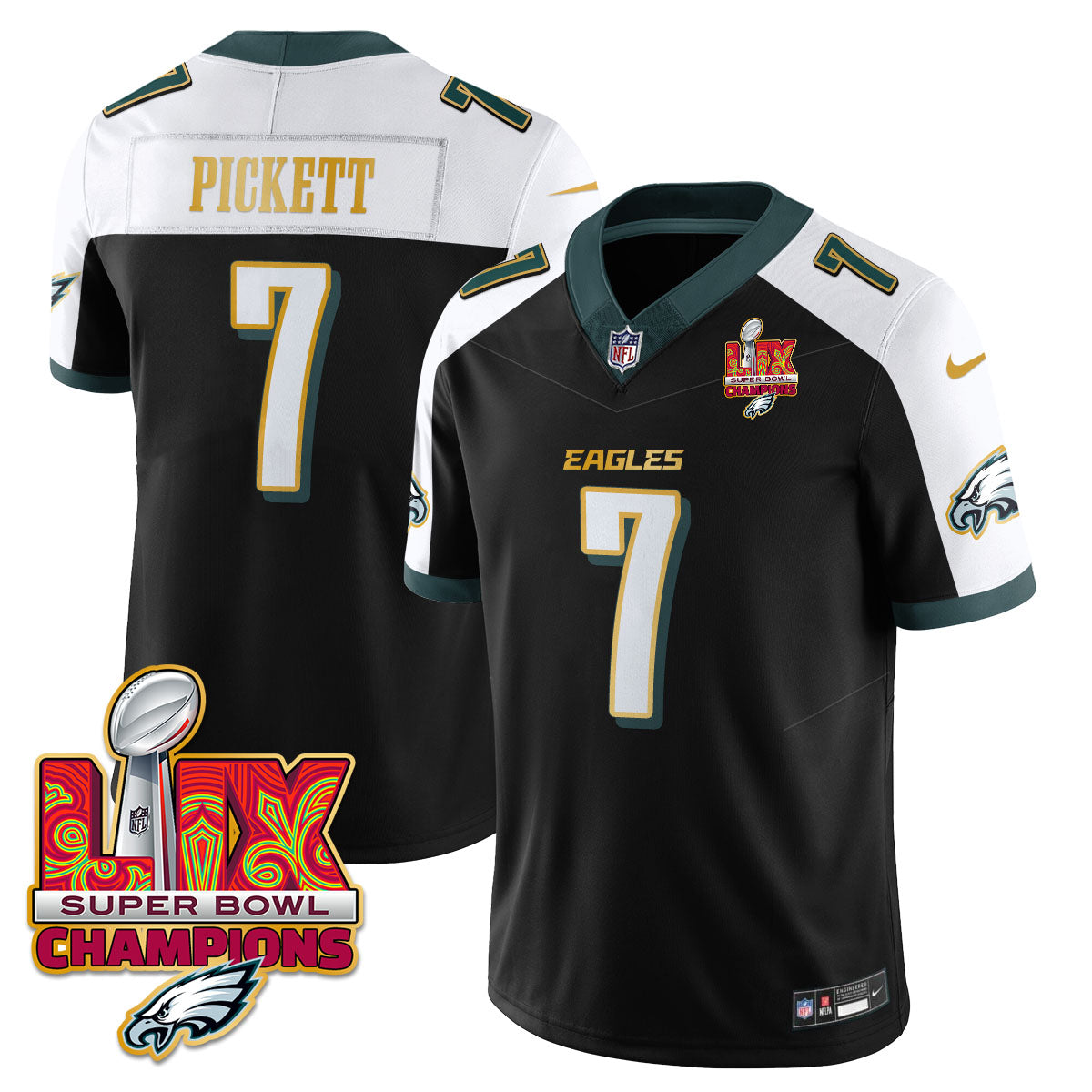 PHI Super Bowl LIX Champions Gold Trim Vapor Limited Jersey - All Stitched-DTD