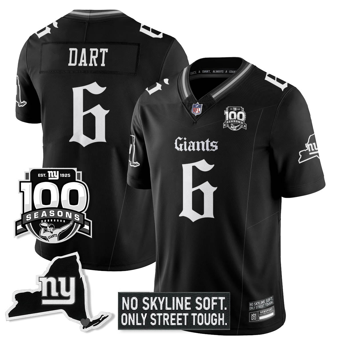 NYG 100th Seasons 'Gothic Gotham Edition' Vapor Limited Jersey - All Stitched-DTD