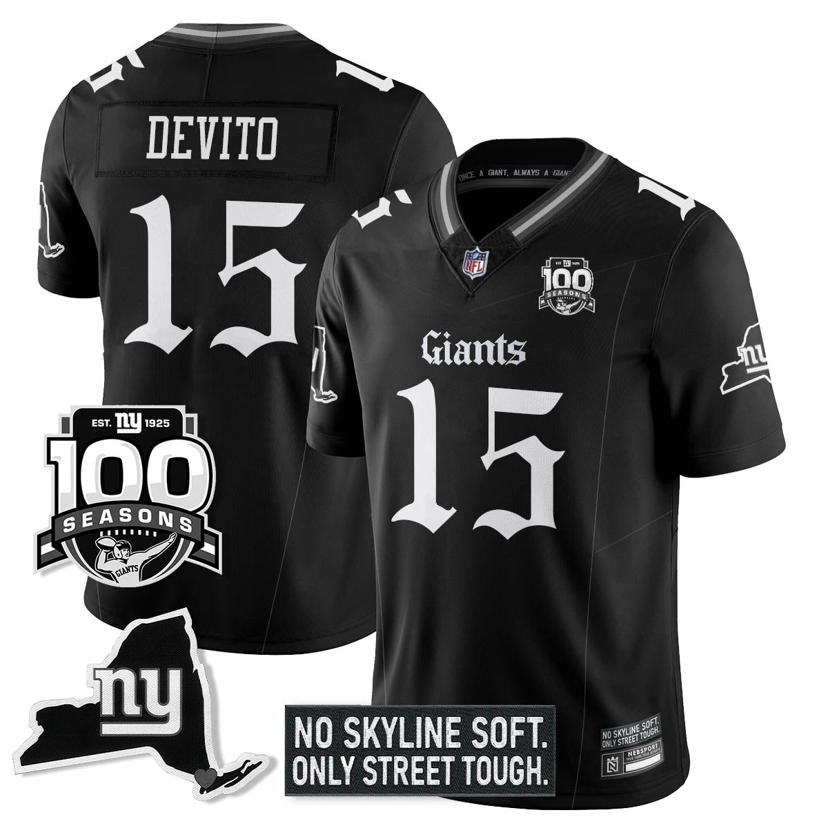 NYG 100th Seasons 'Gothic Gotham Edition' Vapor Limited Jersey - All Stitched-DTD