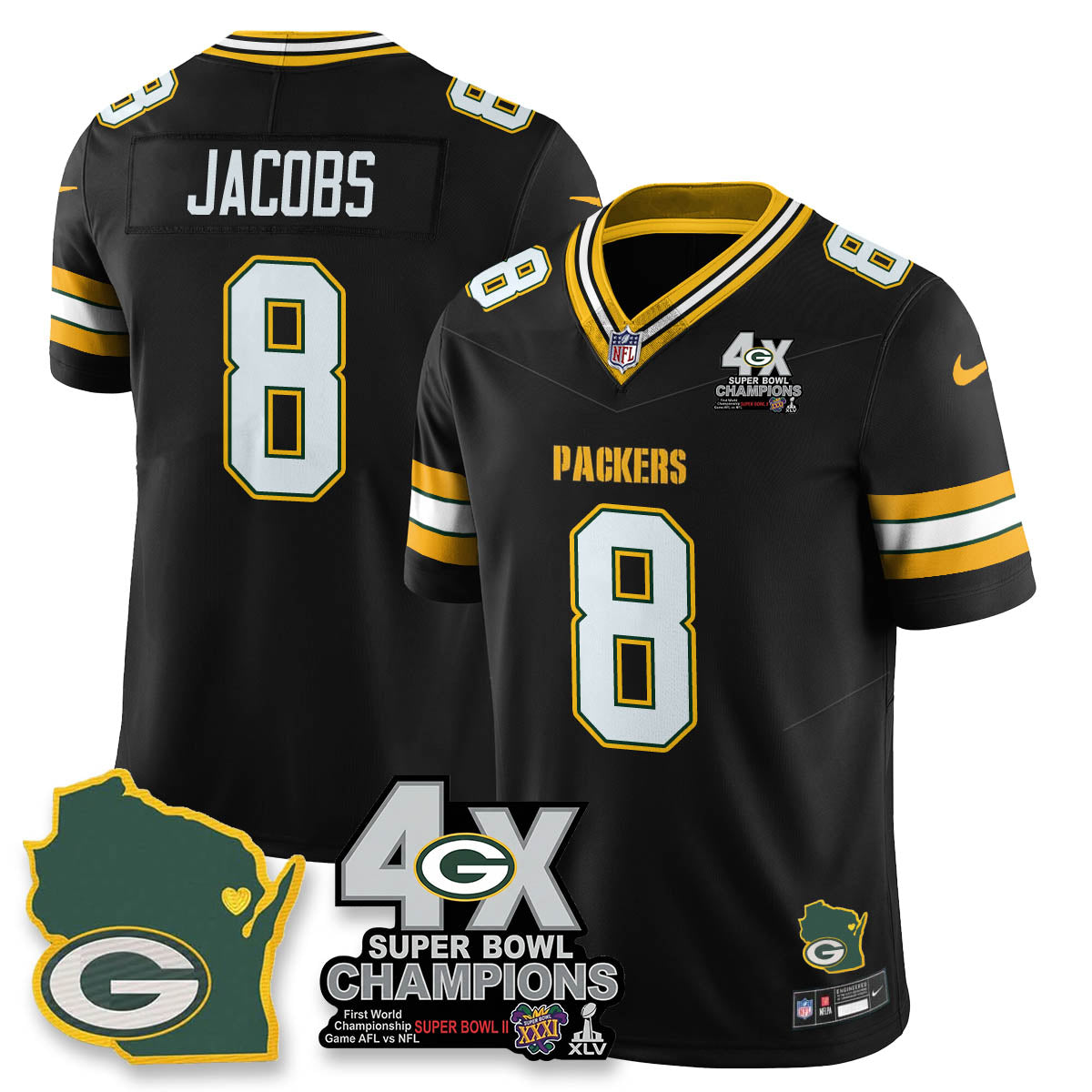 GB 4-Time Champions Patch Vapor Limited Jersey - All Stitched-DTD