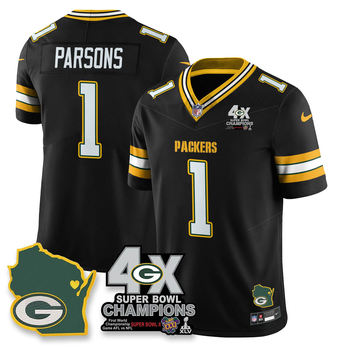GB 4-Time Champions Patch Vapor Limited Jersey - All Stitched-DTD