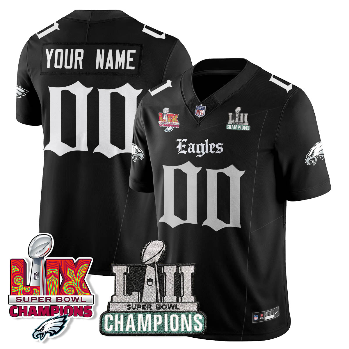 PHI 'Gothic Philly' LII-LIX Super Bowl Champions Vapor Limited Jersey - All Stitched-DTD