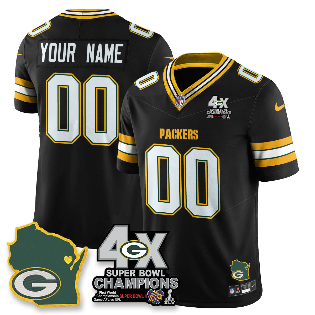 Custom GB 4-Time Champions Patch Vapor Limited Jersey - All Stitched-DTD