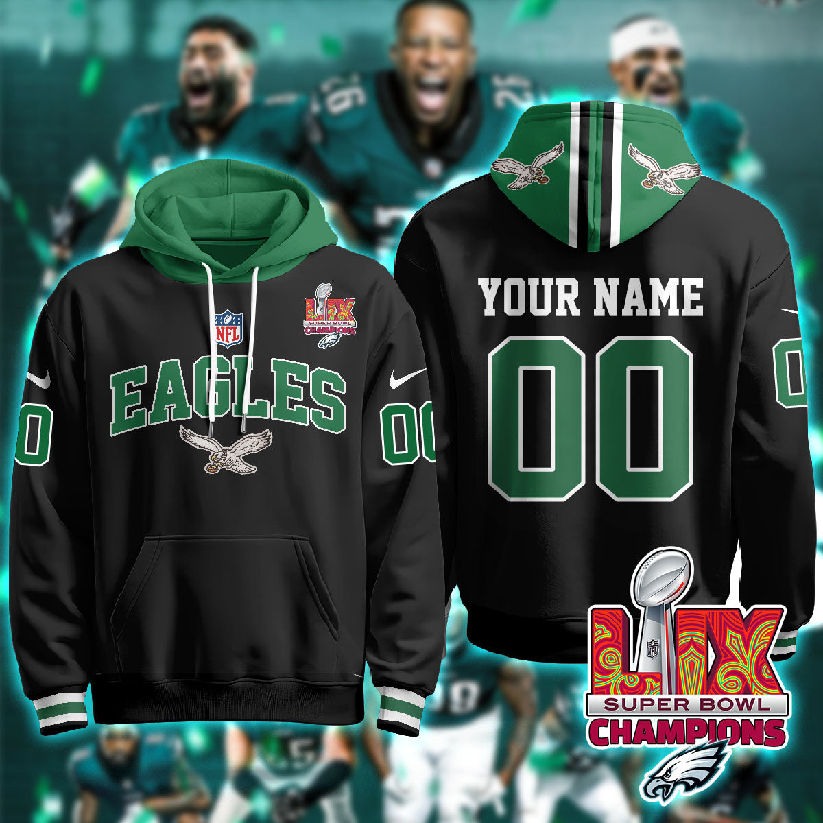 PHI Super Bowl LIX Champions Custom Hoodie-DTD