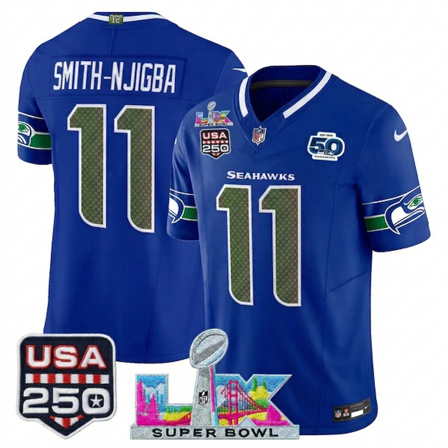 SEA "Super Bowl LX & United States 250th Anniversary Patch" Vapor Limited Jersey - All Stitched-DTD