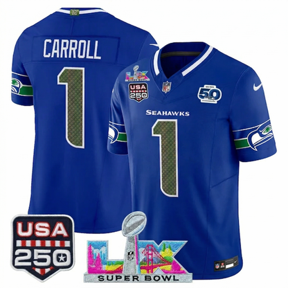 SEA "Super Bowl LX & United States 250th Anniversary Patch" Vapor Limited Jersey - All Stitched-DTD