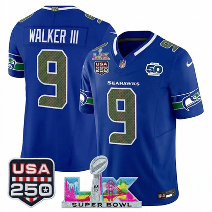 SEA "Super Bowl LX & United States 250th Anniversary Patch" Vapor Limited Jersey - All Stitched-DTD