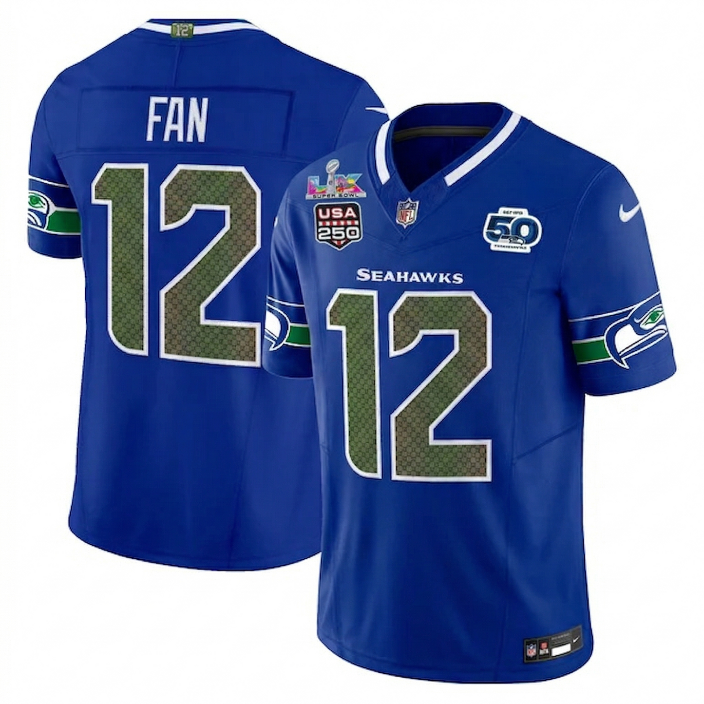 SEA "Super Bowl LX & United States 250th Anniversary Patch" Vapor Limited Jersey - All Stitched-DTD