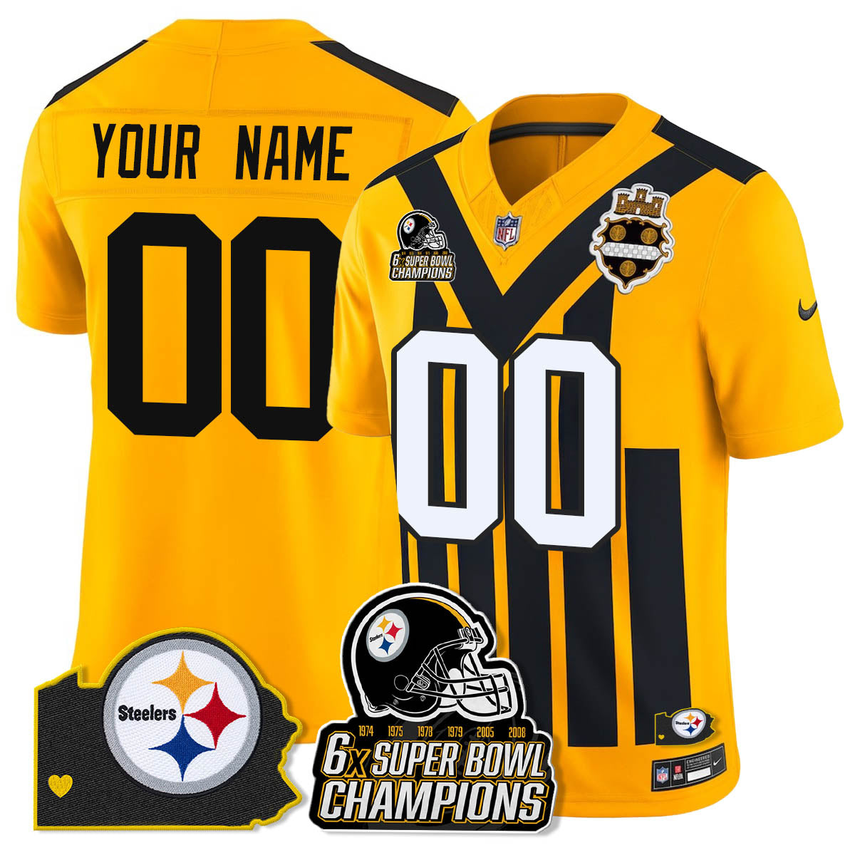 Custom PIT 6-Time Champions Patch Vapor Limited Jersey - All Stitched-DTD