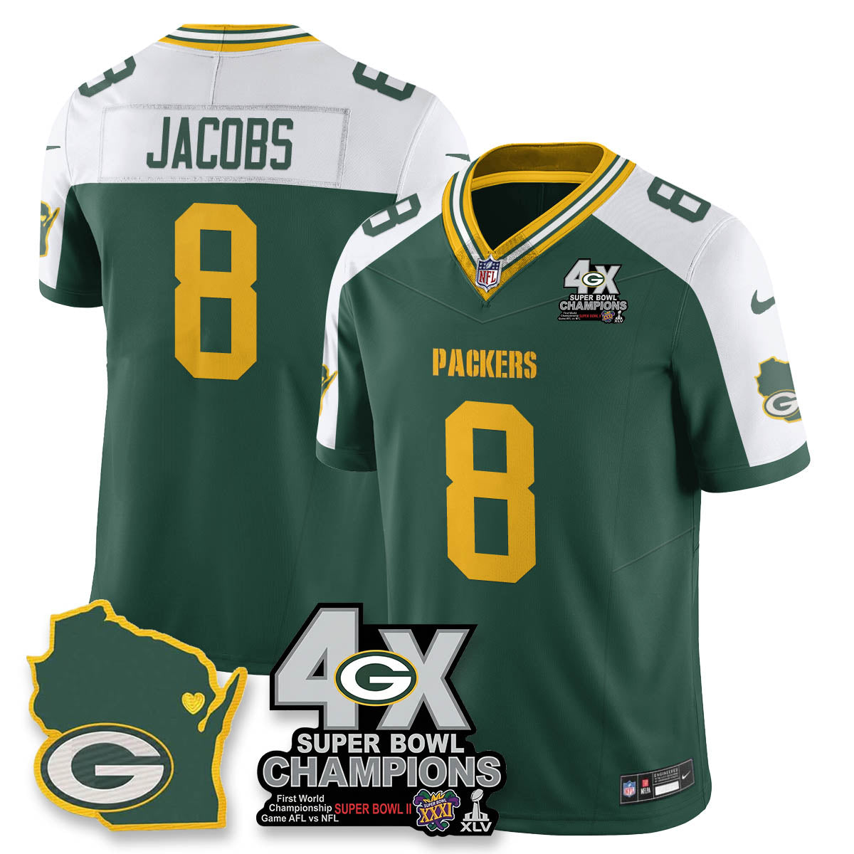 GB 4-Time Champions Patch Vapor Limited Jersey - All Stitched-DTD