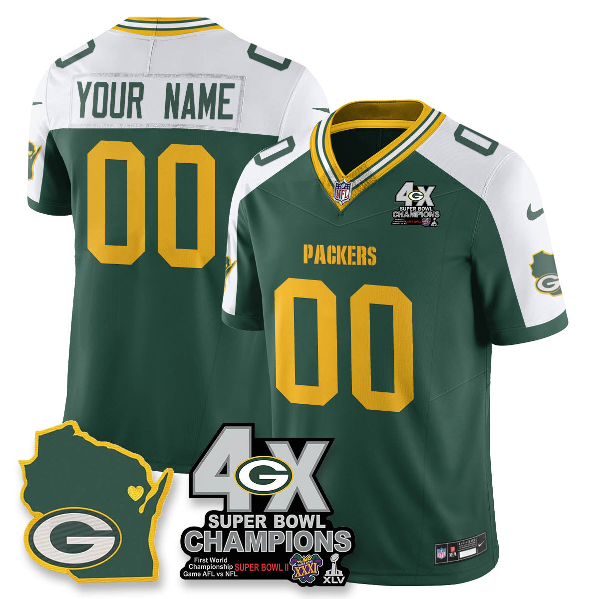 Custom GB 4-Time Champions Patch Vapor Limited Jersey - All Stitched-DTD