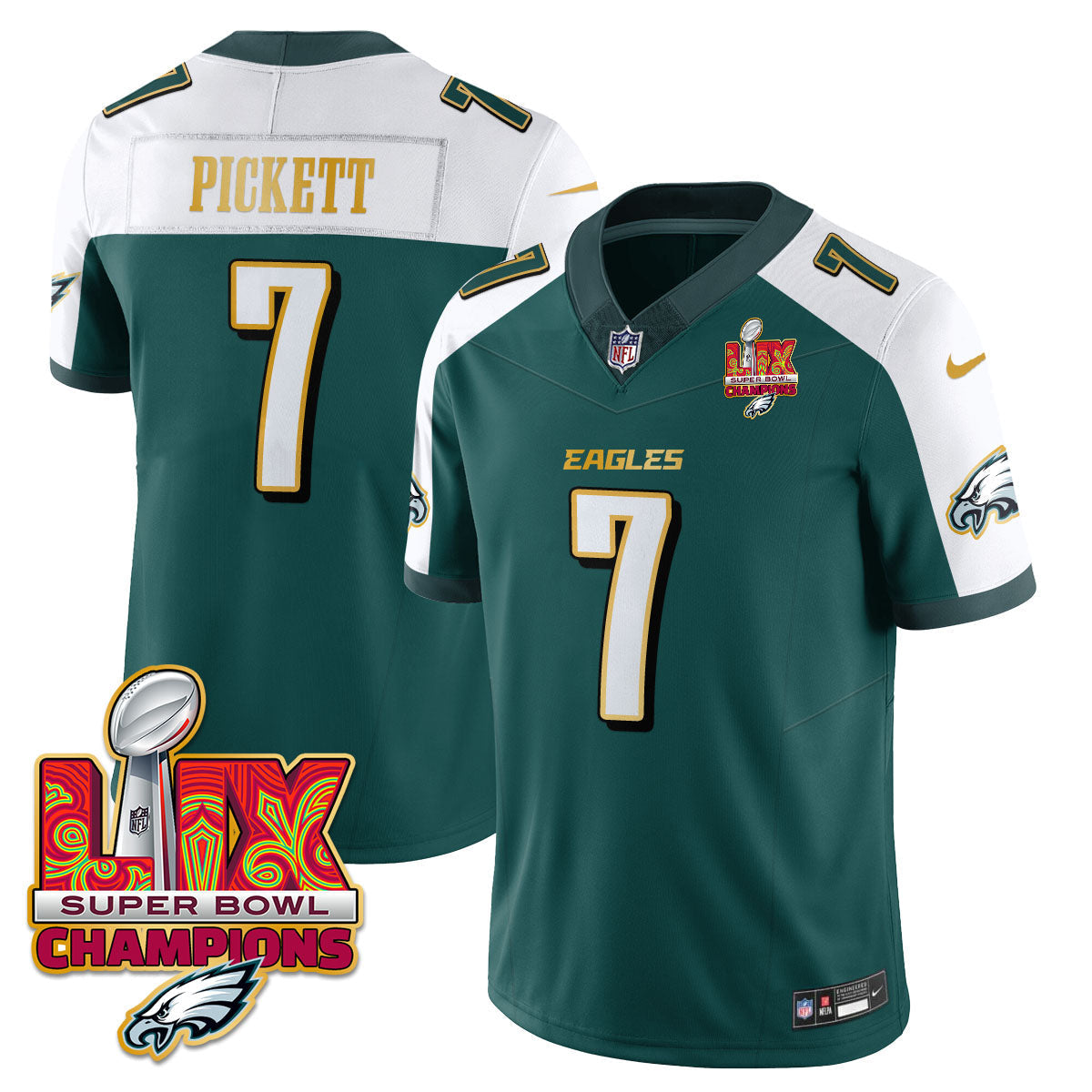 PHI Super Bowl LIX Champions Gold Trim Vapor Limited Jersey - All Stitched-DTD