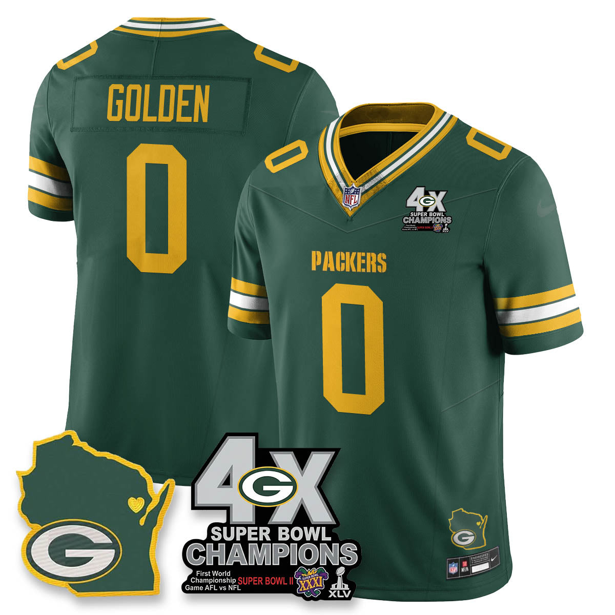 GB 4-Time Champions Patch Vapor Limited Jersey - All Stitched-DTD