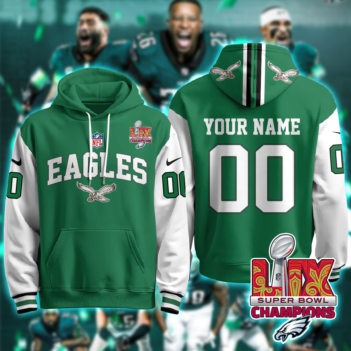 PHI Super Bowl LIX Champions Custom Hoodie-DTD