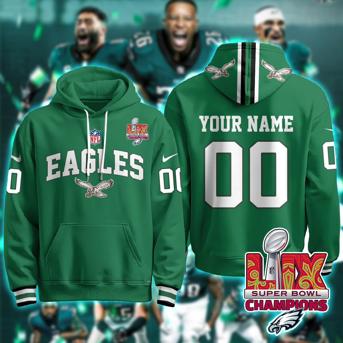 PHI Super Bowl LIX Champions Custom Hoodie-DTD