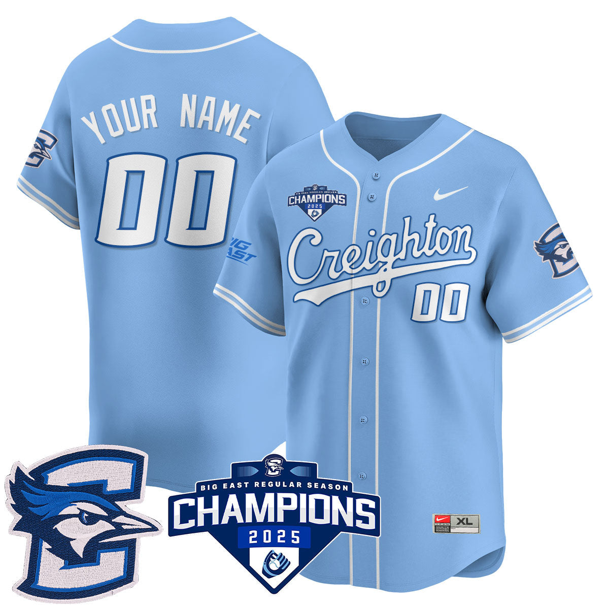 Custom Creighton Baseball 2025 Big East Baseball Tournament Champions Jersey N1 - All Stitched-DTD
