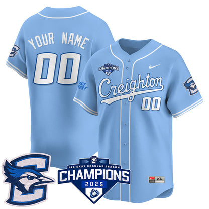 Custom Creighton Baseball 2025 Big East Baseball Tournament Champions Jersey N1 - All Stitched-DTD