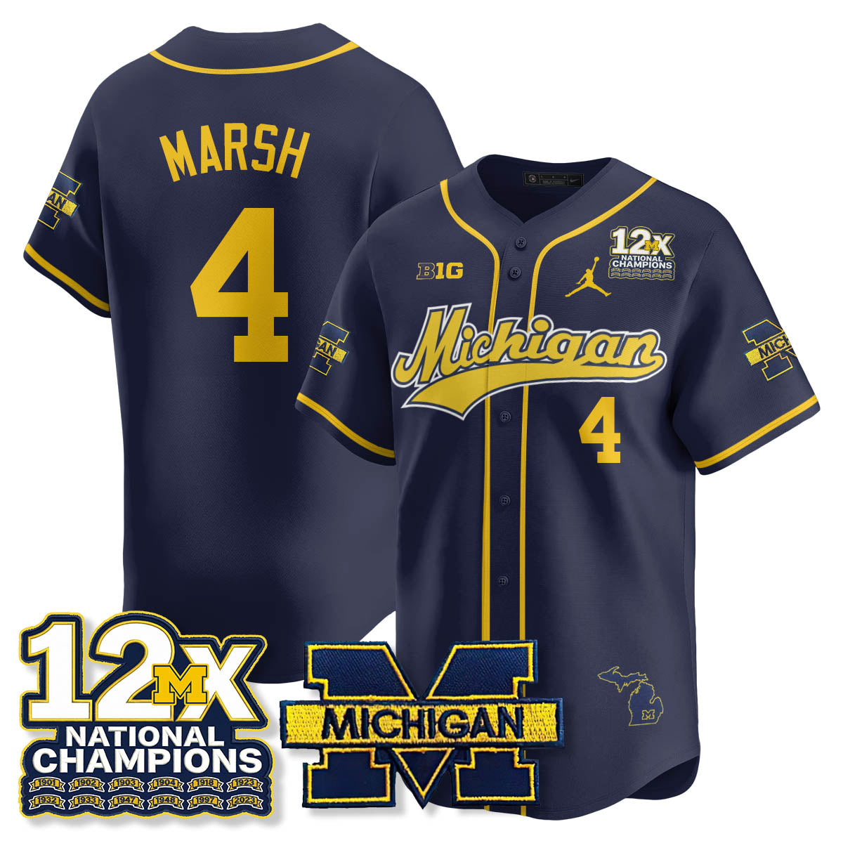 MICH 12x-Time National Champions Baseball Limited Jersey - All Stitched-DTD
