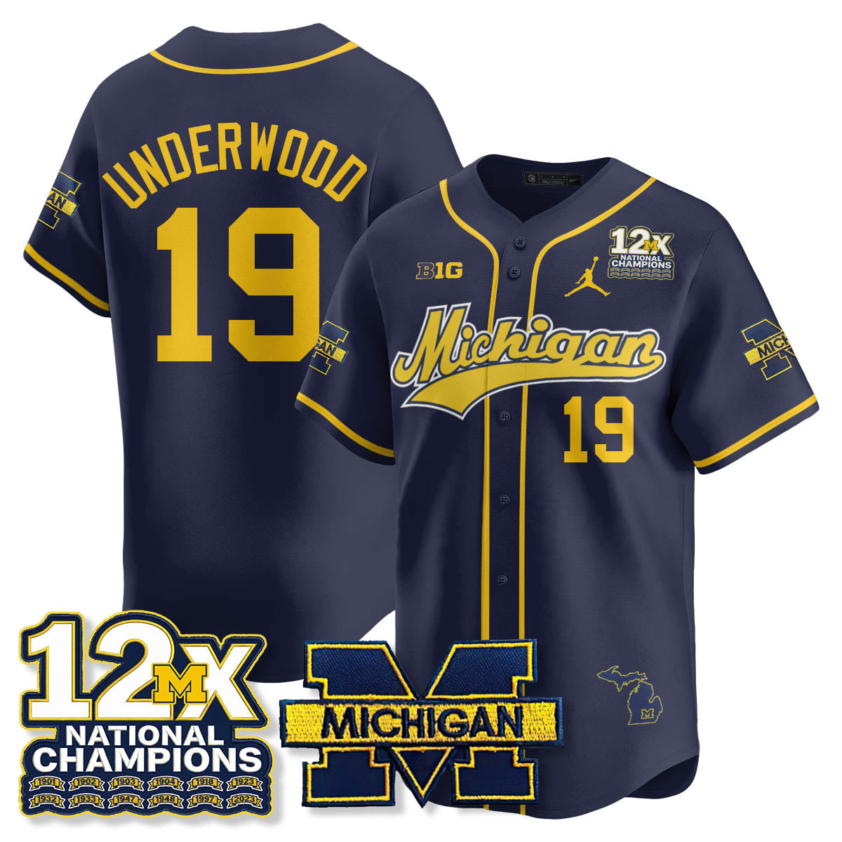 MICH 12x-Time National Champions Baseball Limited Jersey - All Stitched-DTD