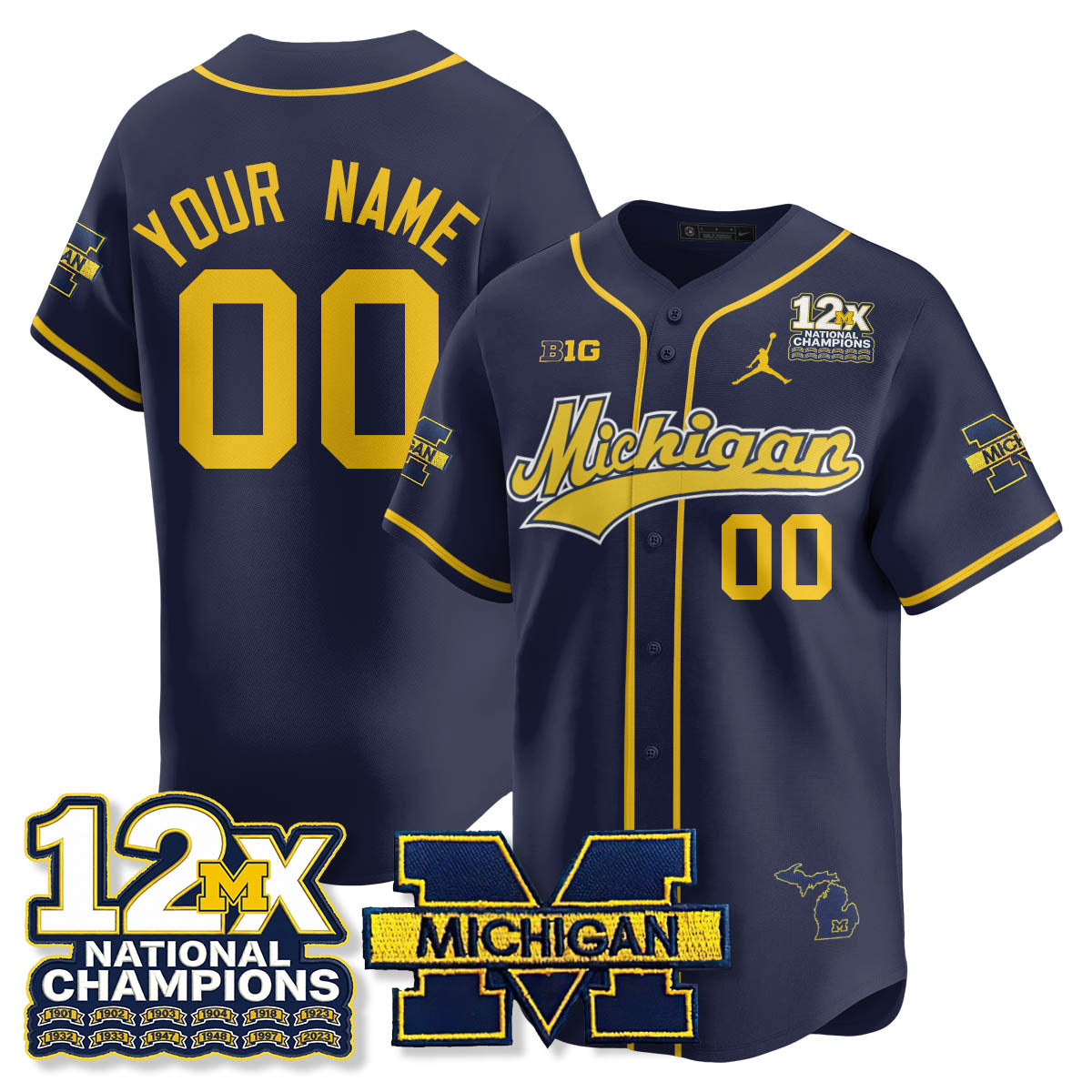 MICH 12x-Time National Champions Baseball Limited Jersey - All Stitched-DTD