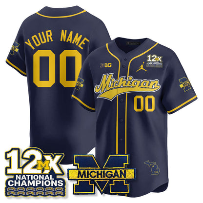 Custom MICH 12x-Time National Champions Baseball Limited Jersey - All Stitched-DTD