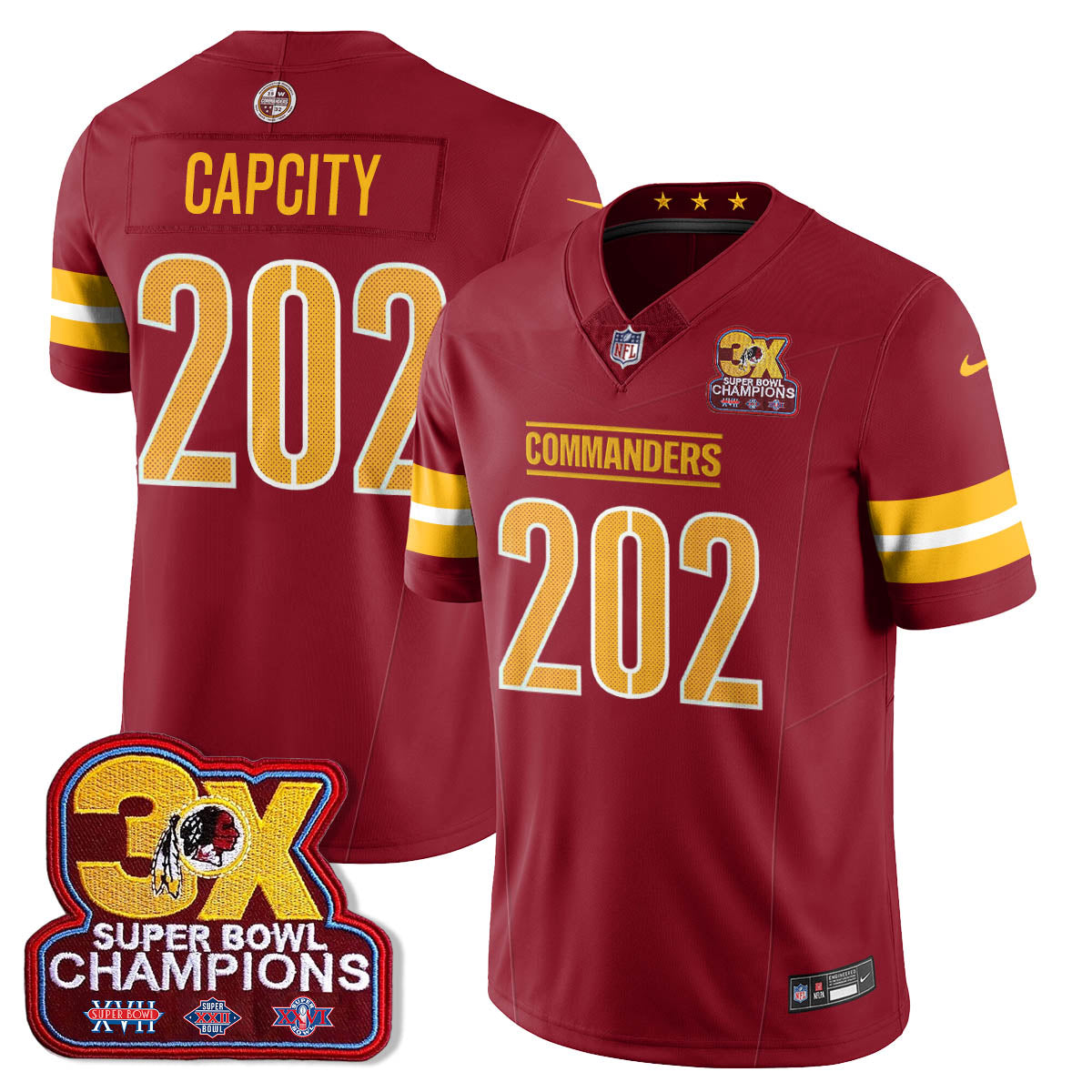 WAS 3-Time Champions Patch Vapor Limited Jersey - All Stitched-DTD