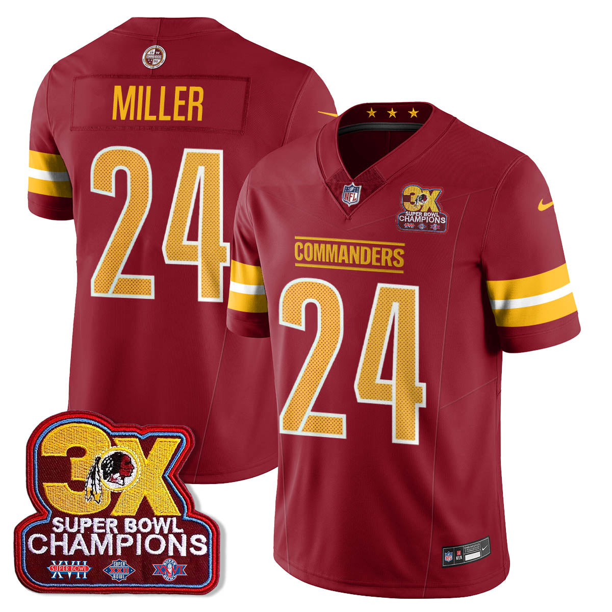 WAS 3-Time Champions Patch Vapor Limited Jersey - All Stitched-DTD