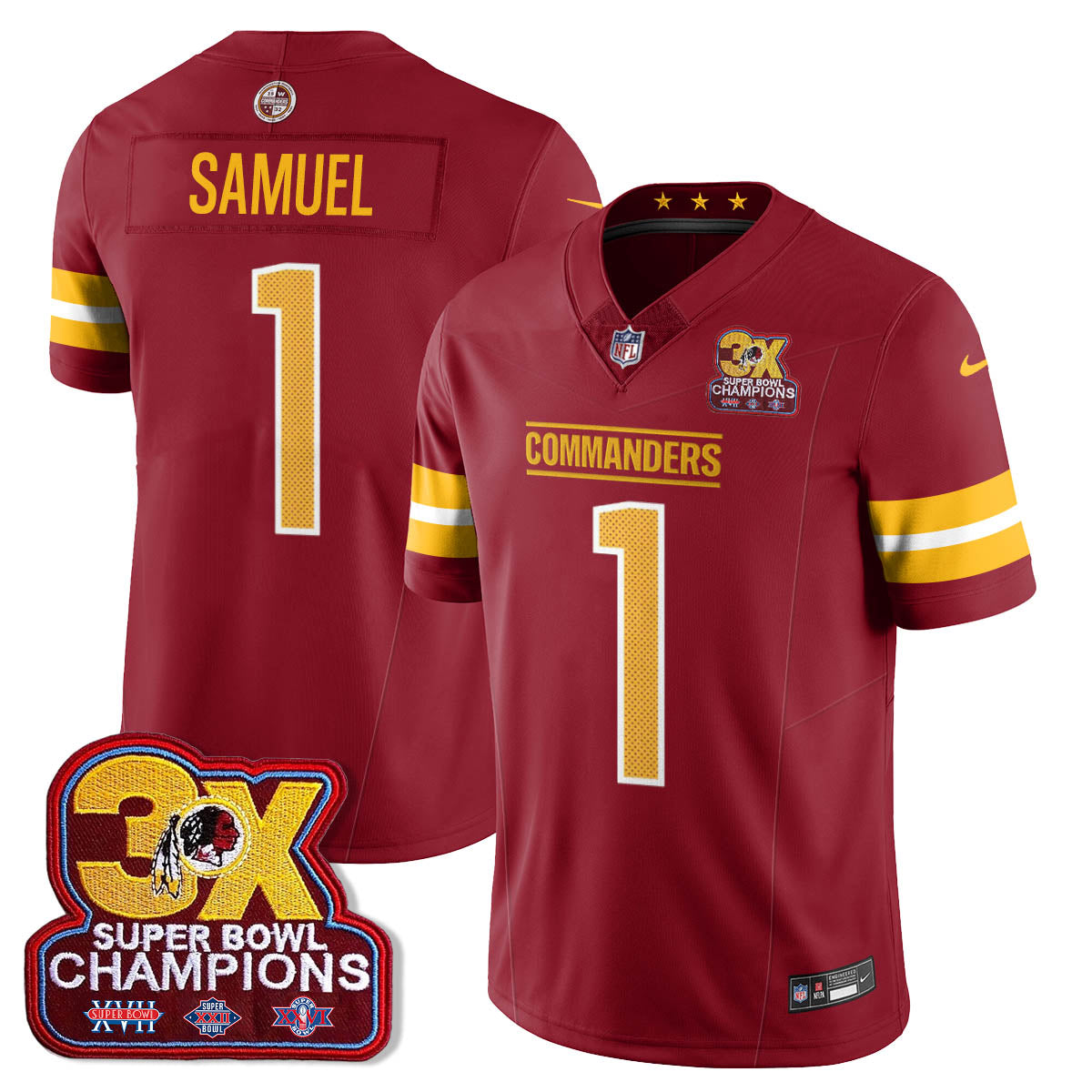 WAS 3-Time Champions Patch Vapor Limited Jersey - All Stitched-DTD