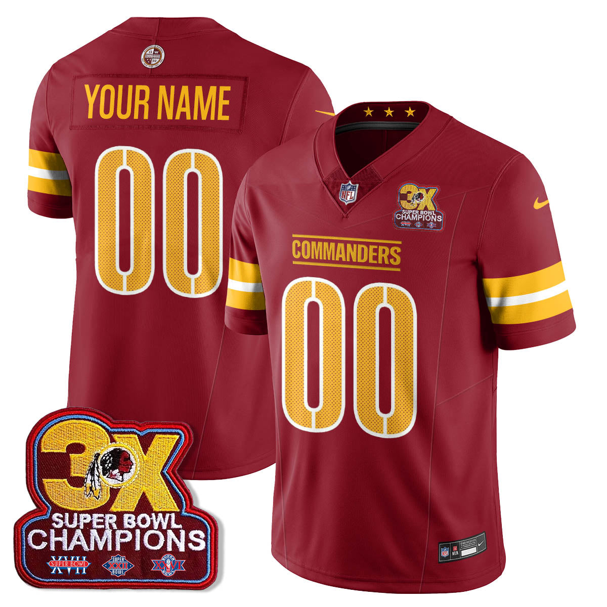 Custom WAS 3-Time Champions Patch Vapor Limited Jersey - All Stitched-DTD