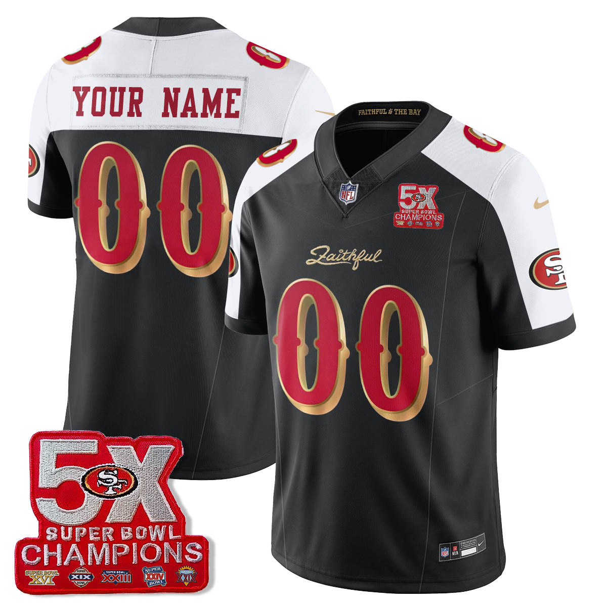 SF 5-Time Champions Patch Vapor Limited Custom Jersey - All Stitched-DTD