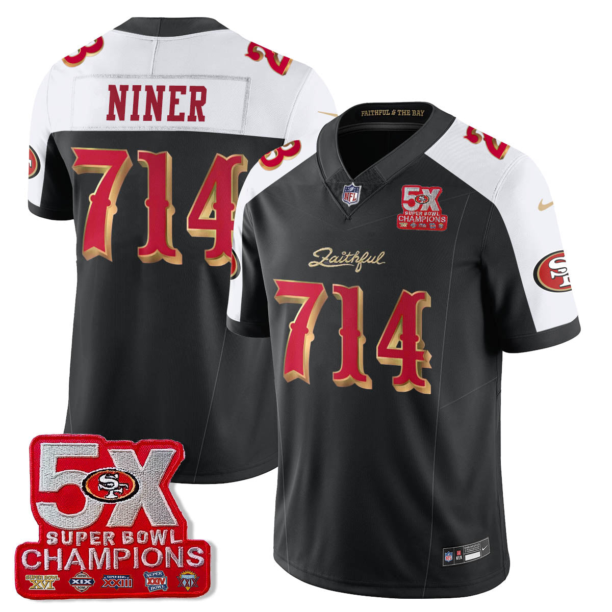 SF 5-Time Champions Patch Vapor Limited Jersey - All Stitched-DTD