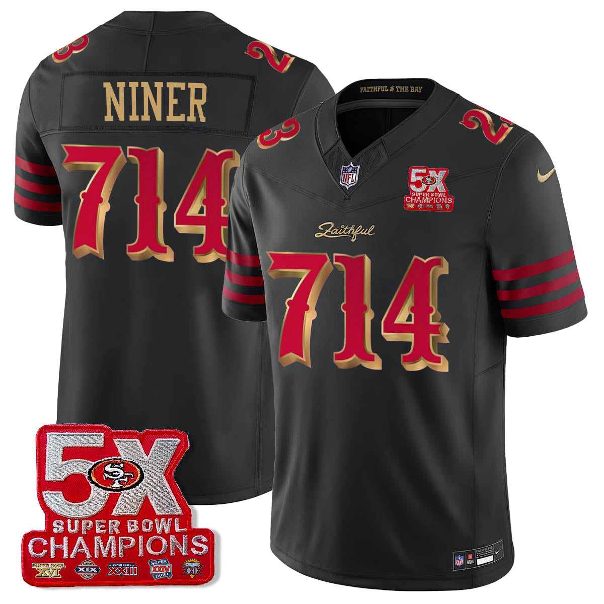 SF 5-Time Champions Patch Vapor Limited Jersey - All Stitched-DTD