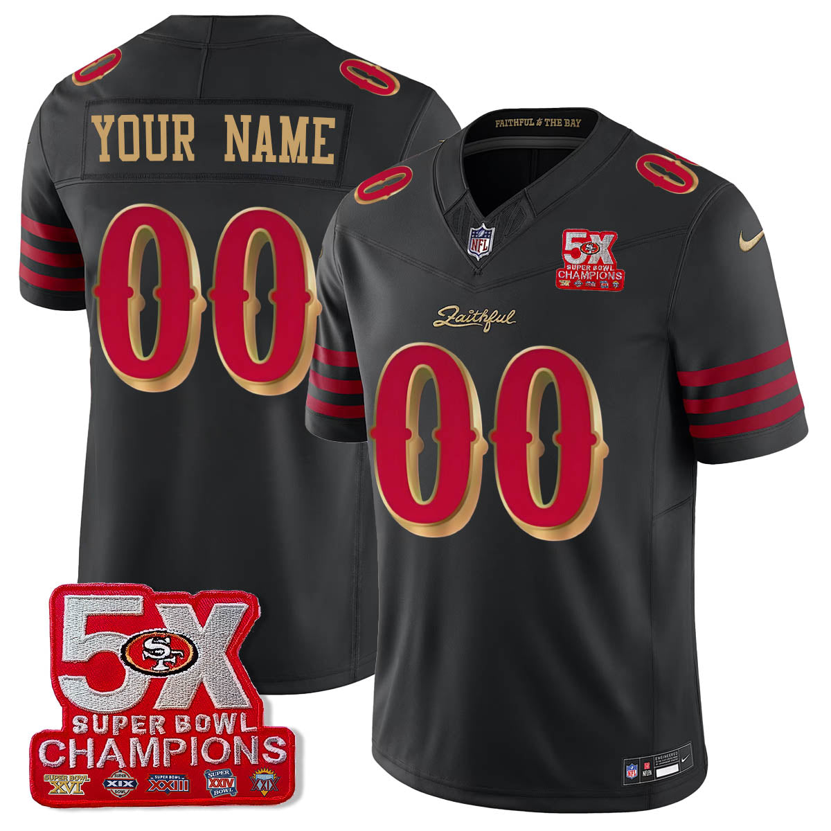 SF 5-Time Champions Patch Vapor Limited Custom Jersey - All Stitched-DTD