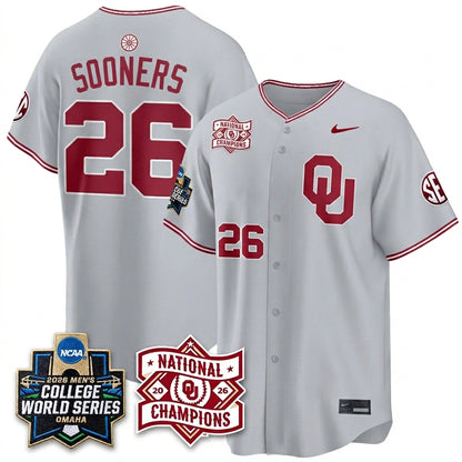 OU 2026 NCAA Baseball College World Series Champions Vapor Jersey - Stitched-DTD