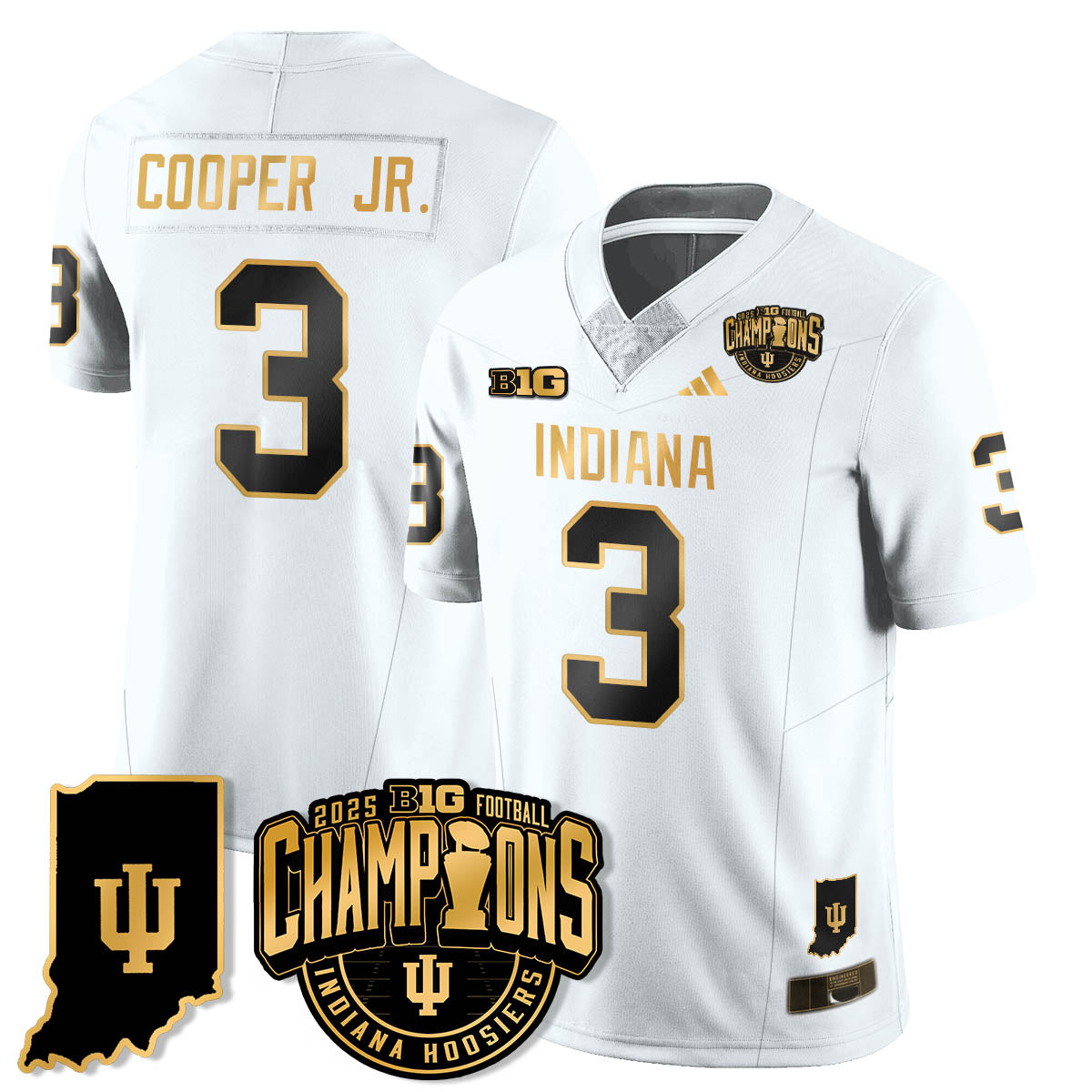 Indiana H Vapor Limited Football Gold Jersey - Big 10 Champions - All Stitched-DTD