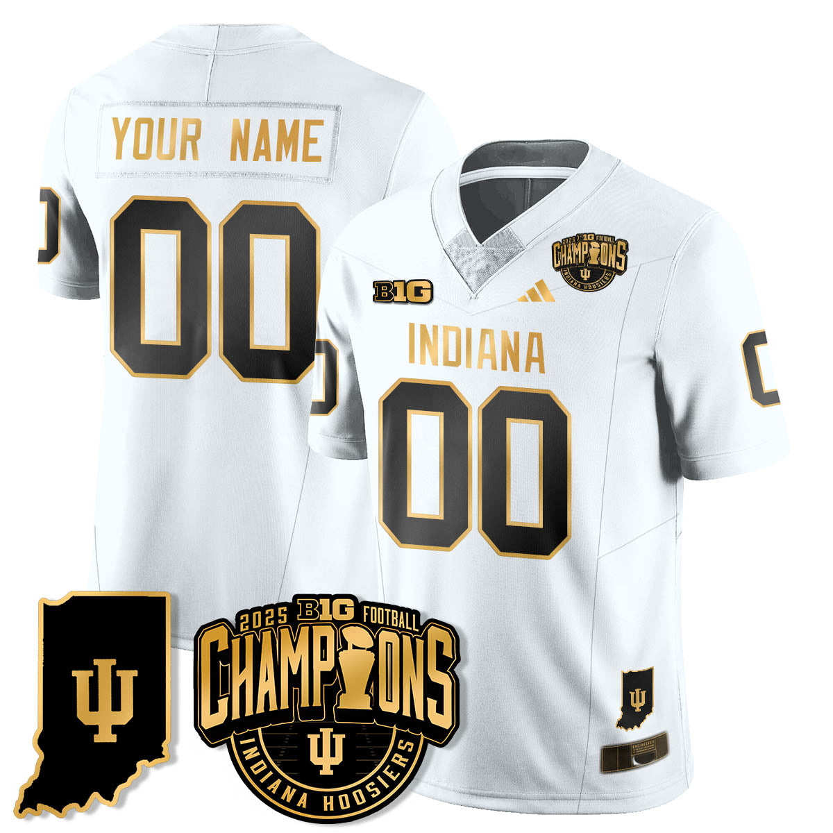 Indiana H Vapor Limited Football Gold Custom Jersey - Big 10 Champions - All Stitched-DTD