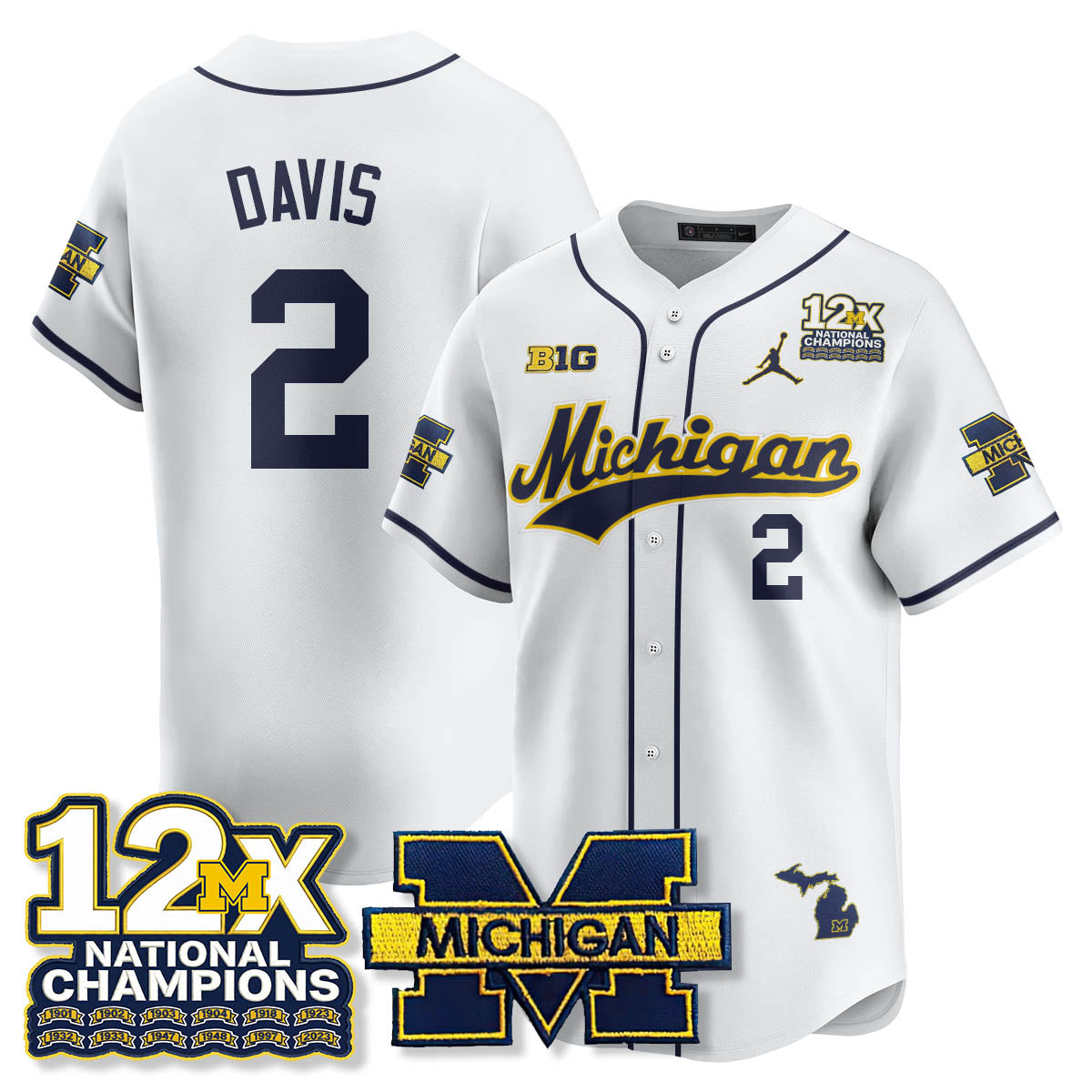 MICH 12x-Time National Champions Baseball Limited Jersey - All Stitched-DTD