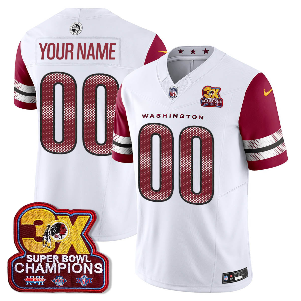 Custom WAS 3-Time Champions Patch Vapor Limited Jersey - All Stitched-DTD