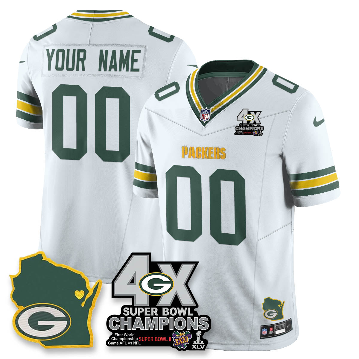Custom GB 4-Time Champions Patch Vapor Limited Jersey - All Stitched-DTD