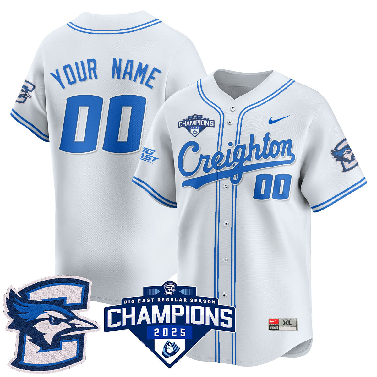 Custom Creighton Baseball 2025 Big East Baseball Tournament Champions Jersey N1 - All Stitched-DTD