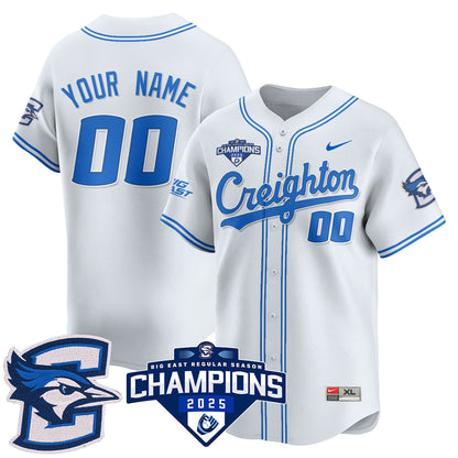 Custom Creighton Baseball 2025 Big East Baseball Tournament Champions Jersey N1 - All Stitched-DTD