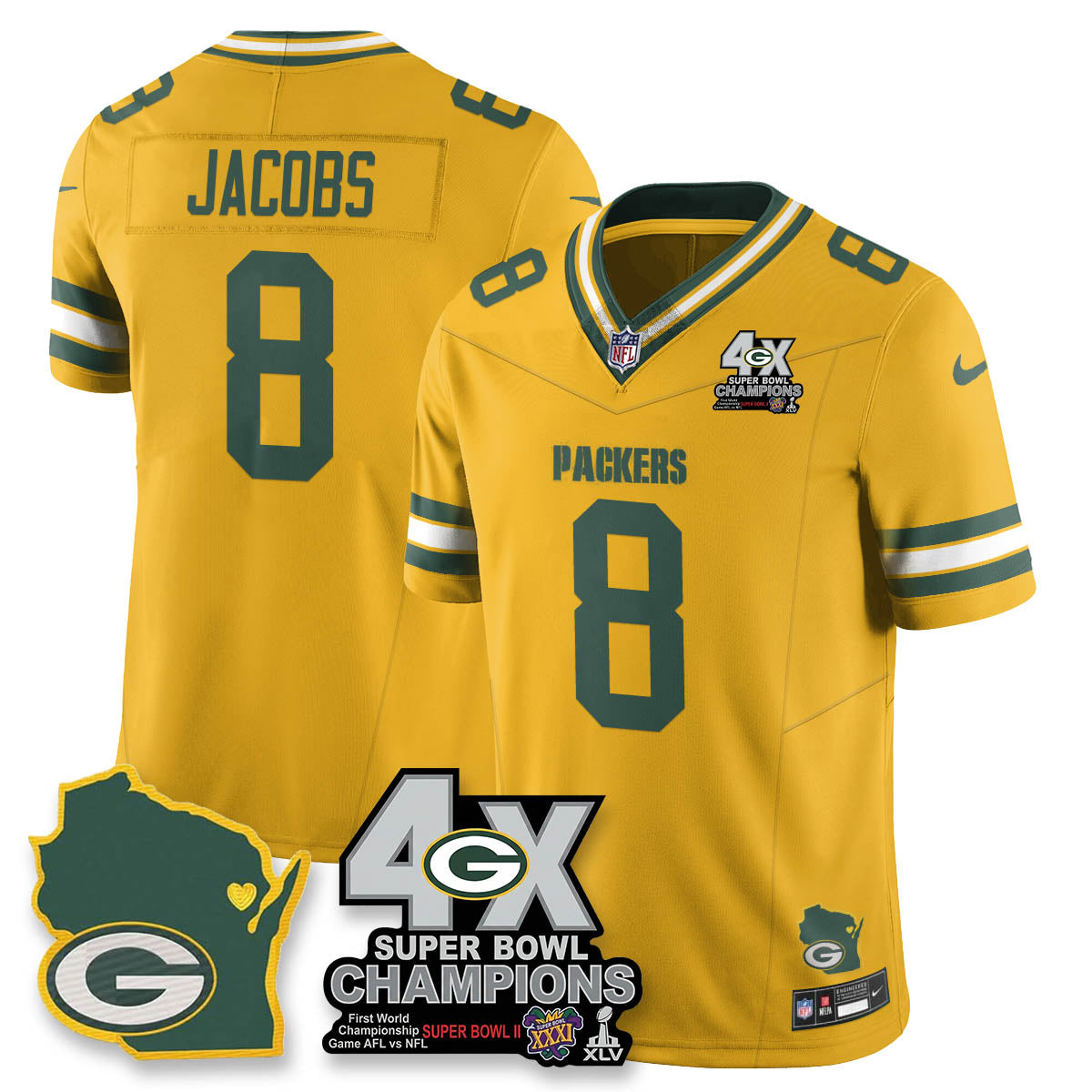 GB 4-Time Champions Patch Vapor Limited Jersey - All Stitched-DTD