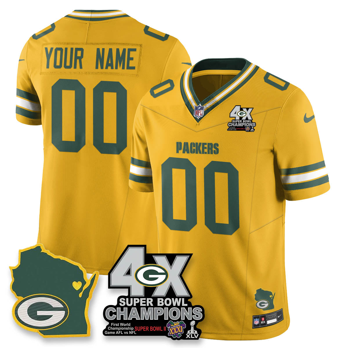 GB 4-Time Champions Patch Vapor Limited Jersey - All Stitched-DTD