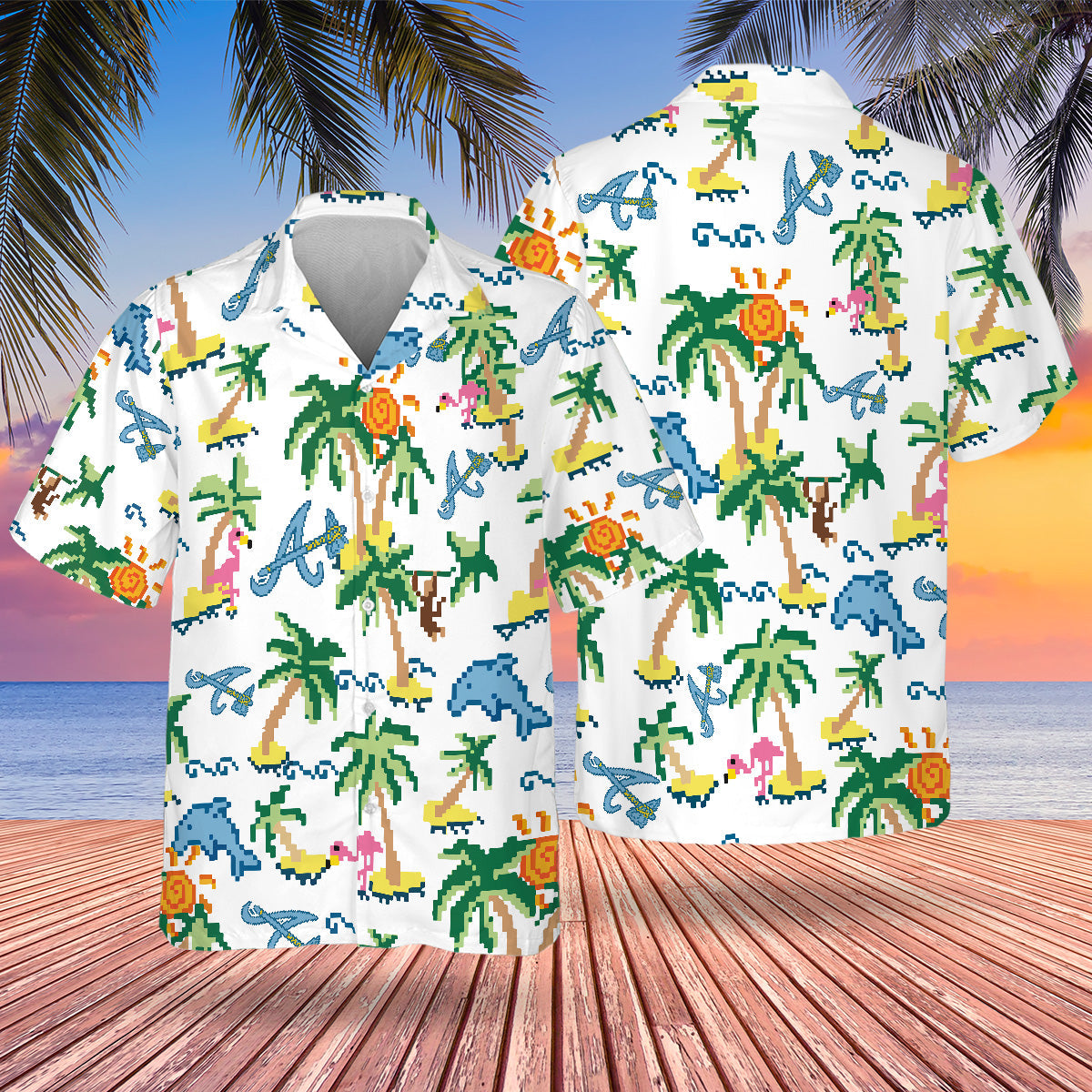 ATL Pixel Hawaiian Design Button Shirt-DTD