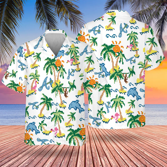 ATL Pixel Hawaiian Design Button Shirt-DTD